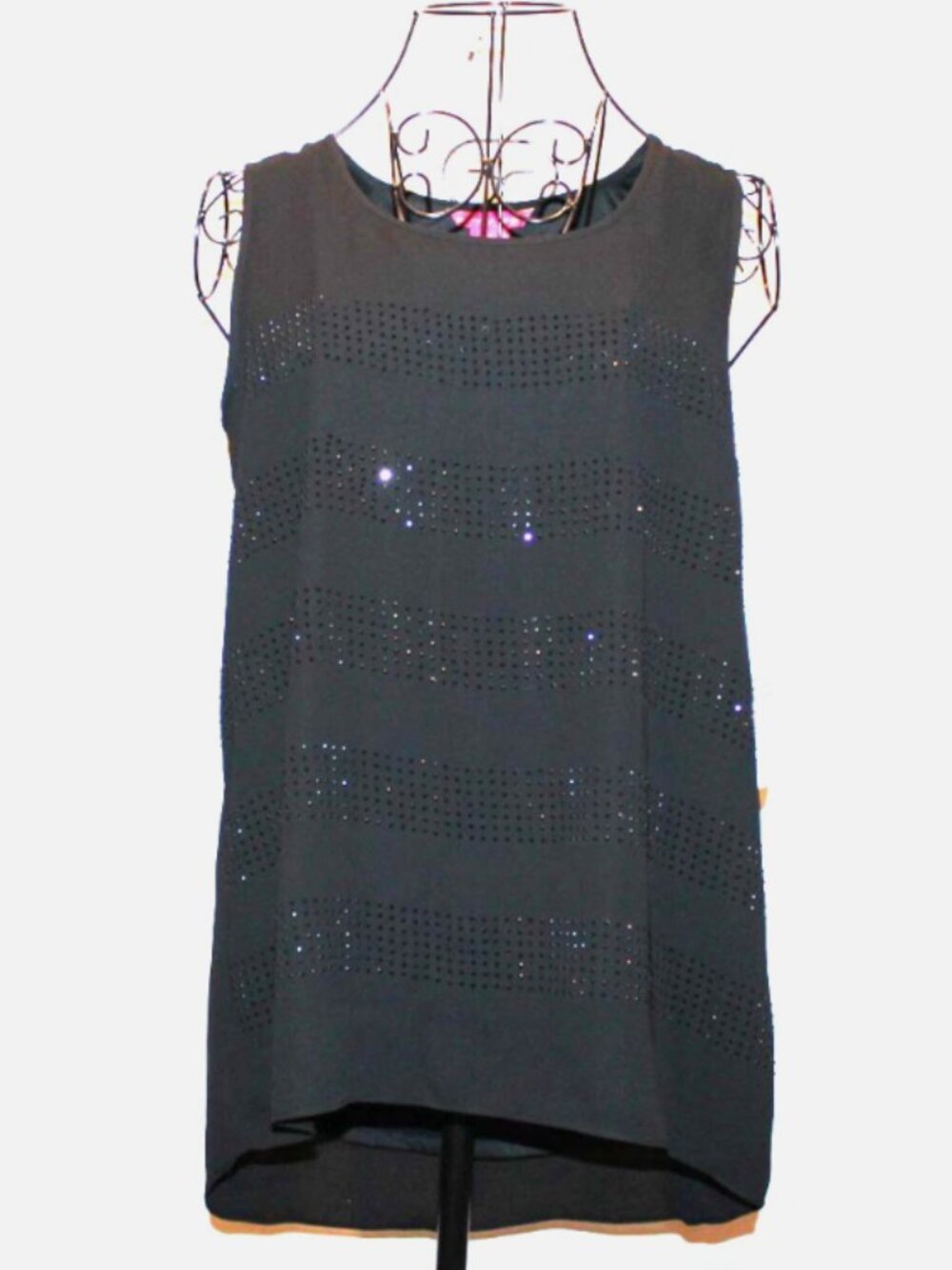 NWT Sunny Leigh Black Sequin Stripe Sleeveless Top Oversized S/M Shirt Blouse